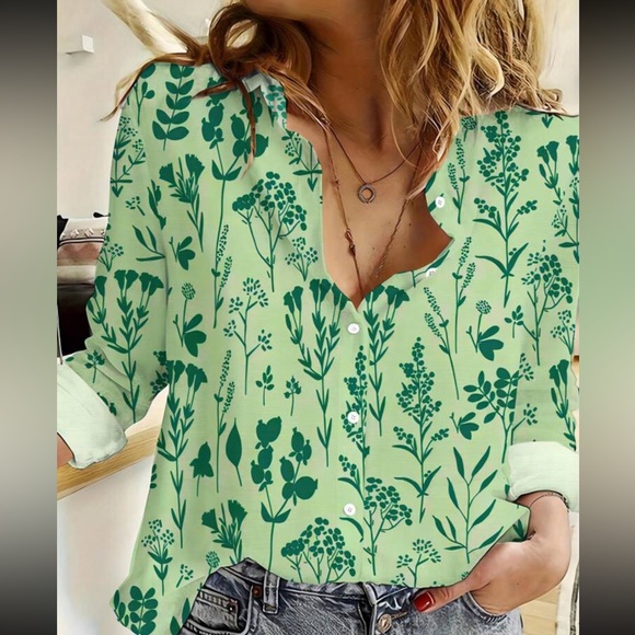 Boho floral print button down casual top - Picture 14 of 15